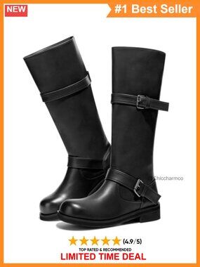 Womens Wide Calf Knee High Boots Chunky Block Heel Tall Boots